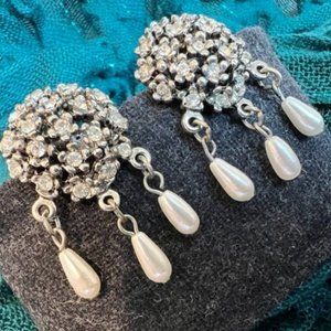 Pearl Drop and Round Rhinestone Earrings